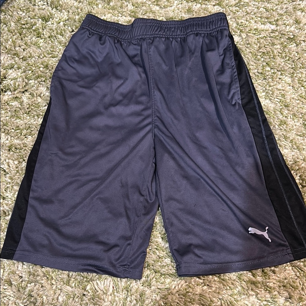 Puma Gray Athletic Shorts. Small stain on back.